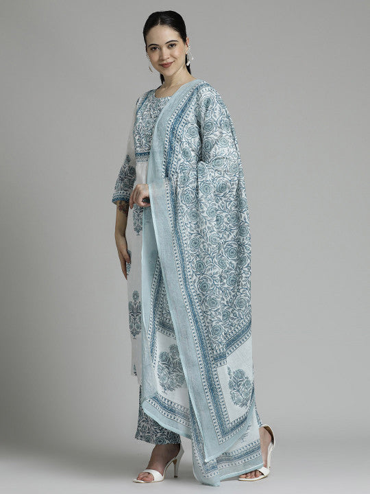 Jaipur Kurti Floral Printed Cotton Kurta Set With Dupatta