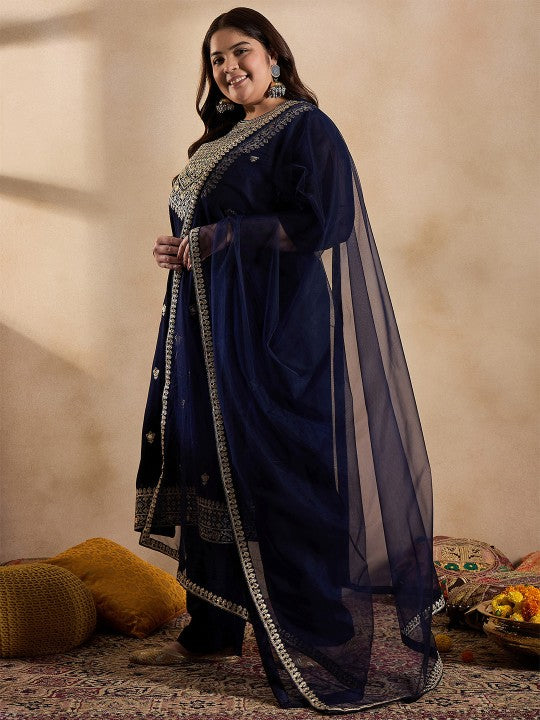 INDDUS PLUS Floral Embroidered Zari Georgette Kurta