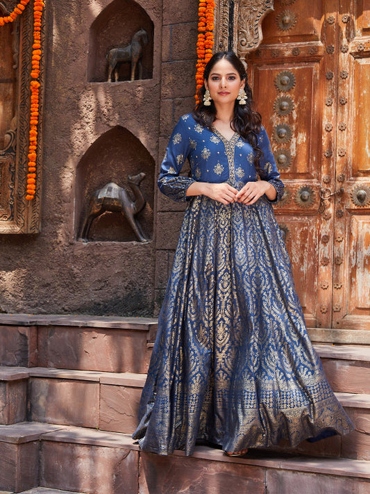 Biba Ethnic Motifs Printed Fit & Flare Maxi Dress