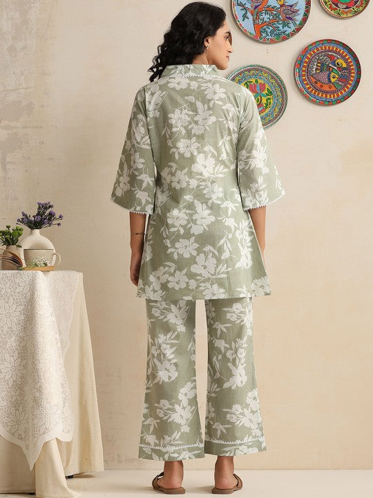ETC Printed V-Neck Pure Cotton Top With Palazzos