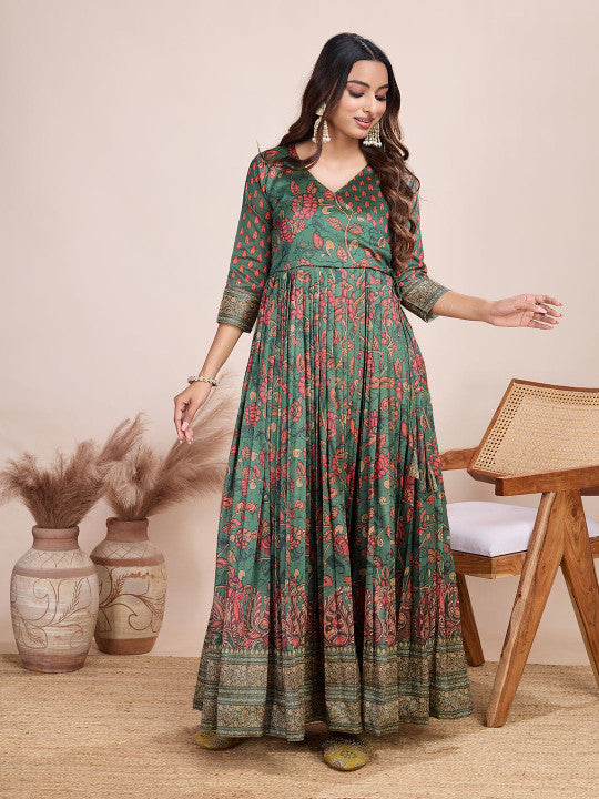 Tasarika Printed V-Neck Maxi Ethnic Dress