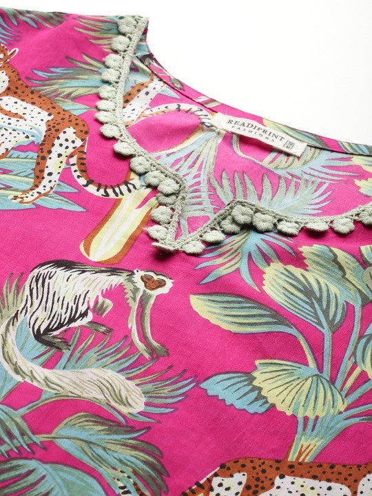 Floral Printed Pure Cotton Tunic with Trousers