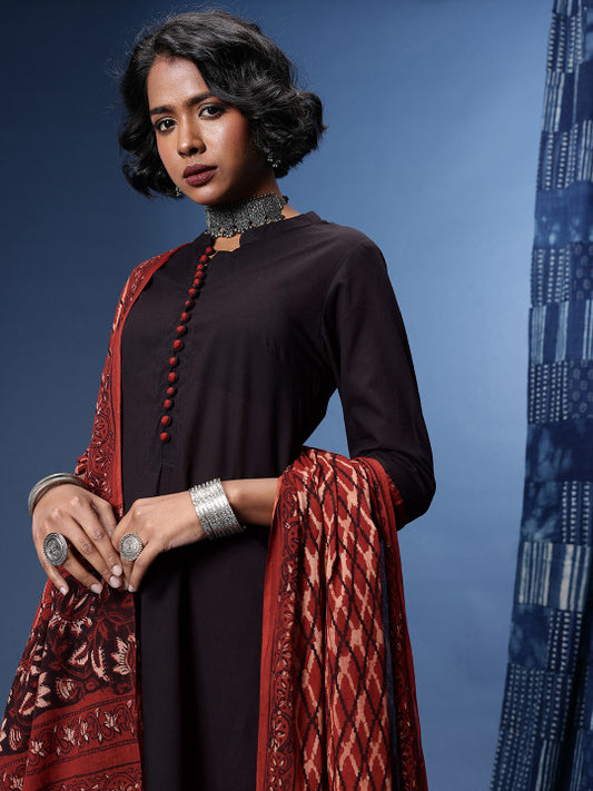 Taavi Ajrakh Pure Cotton Kurta With Trousers & With Dupatta