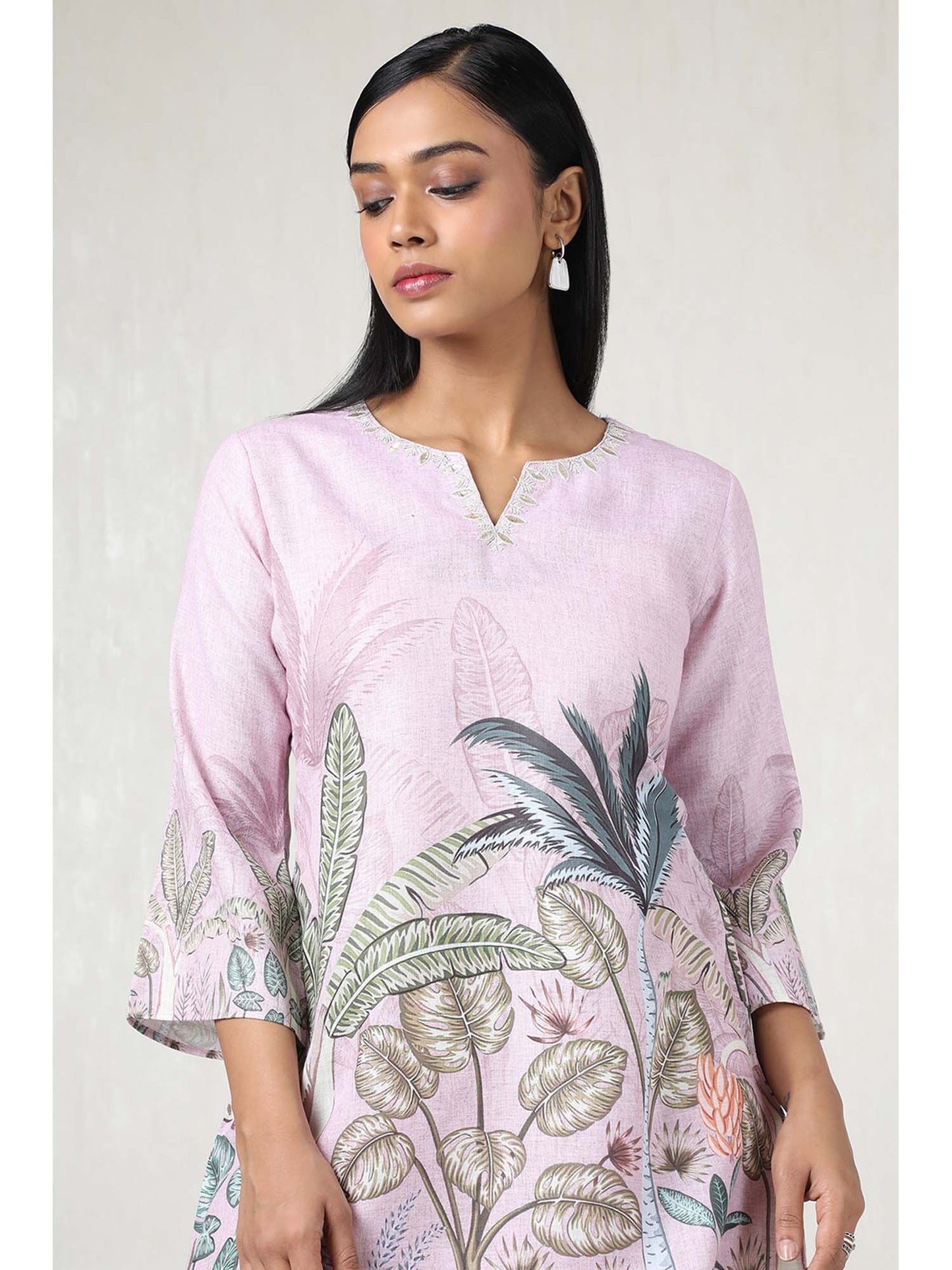Women Pink Linen Floral Print Co-Ord (Set of 2)