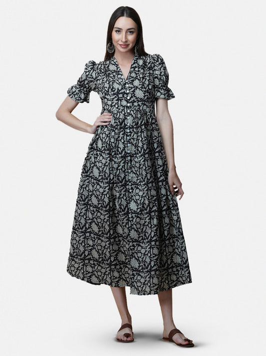 GULAB CHAND TRENDS Floral Printed Midi Ethnic Dress