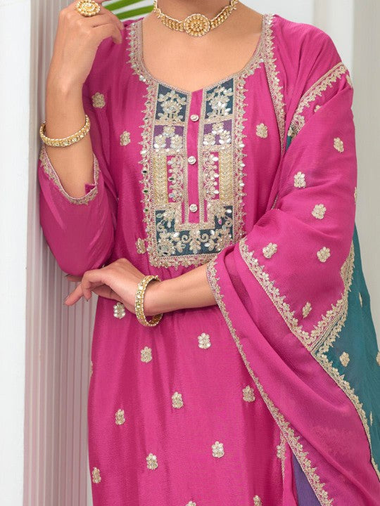 Indo Era Ethnic Motifs Embroidered Sequinned Round Neck Kurta