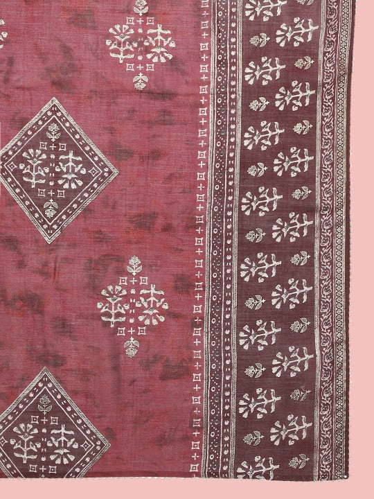 Anouk Ethnic Motifs Printed Chanderi Silk Kurta with Trousers & With Dupatta
