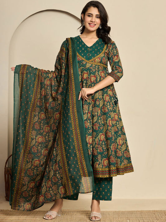 Do Dhaage Women Ethnic Motifs Print Sequined Pure Cotton Kurta with Trousers & Dupatta