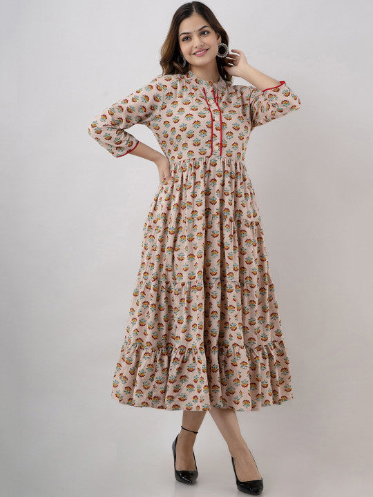 BAESD Ethnic Motifs Printed A-Line Midi Ethnic Dress