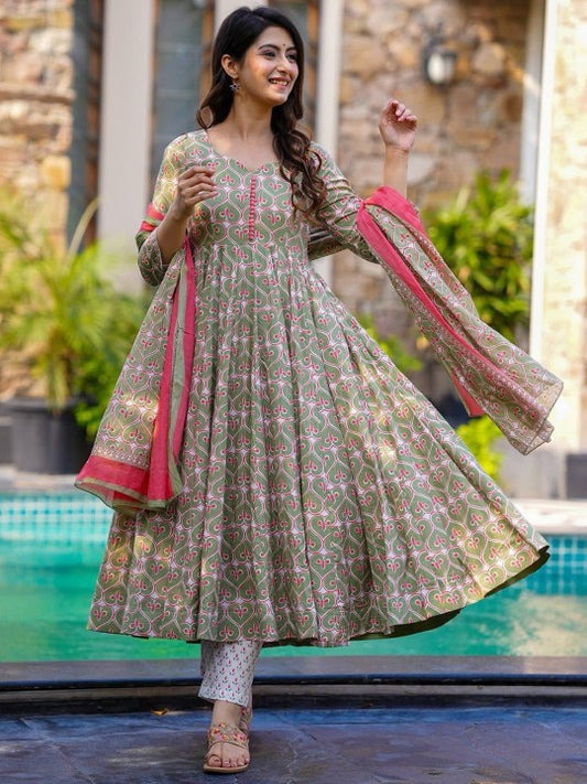 Idaho Clothing Women Floral Drape Pure Cotton Suit Set