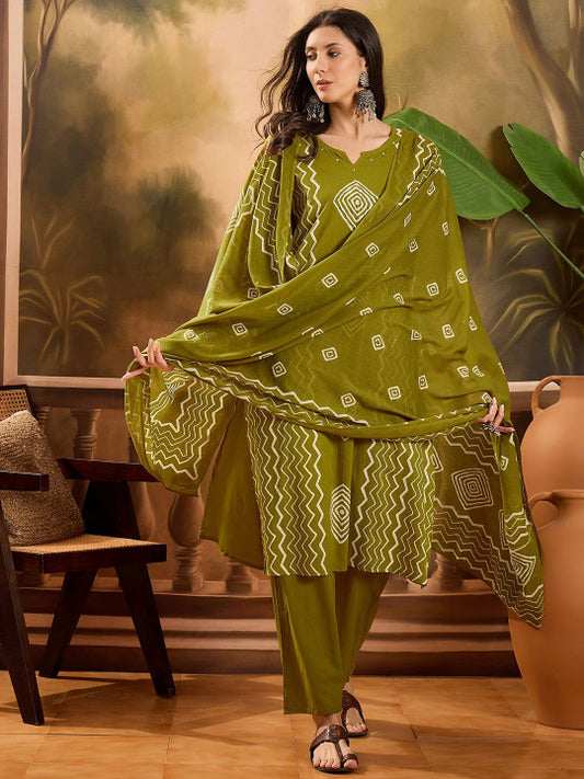 Vastramyaa Women Geometric Printed Pure Cotton Kurta with Trousers & Dupatta
