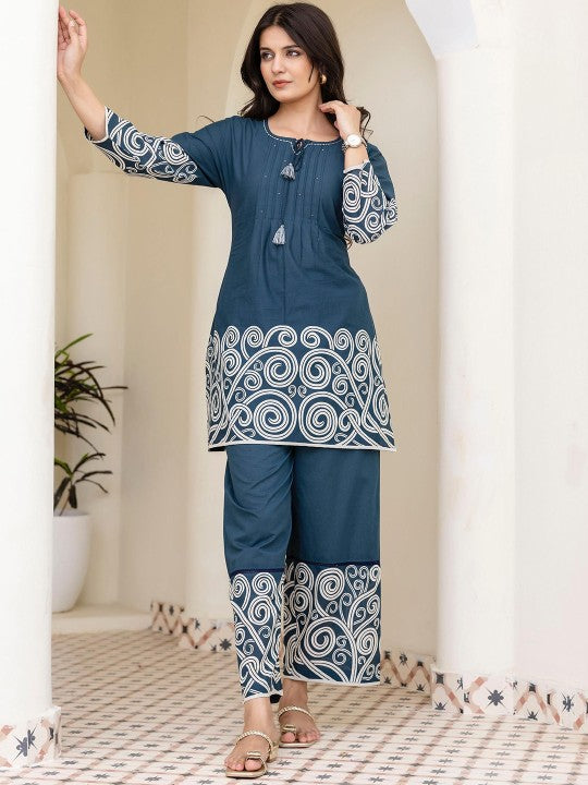 AUTUMN LANE Embroidered Pure Cotton Tunic With Trousers