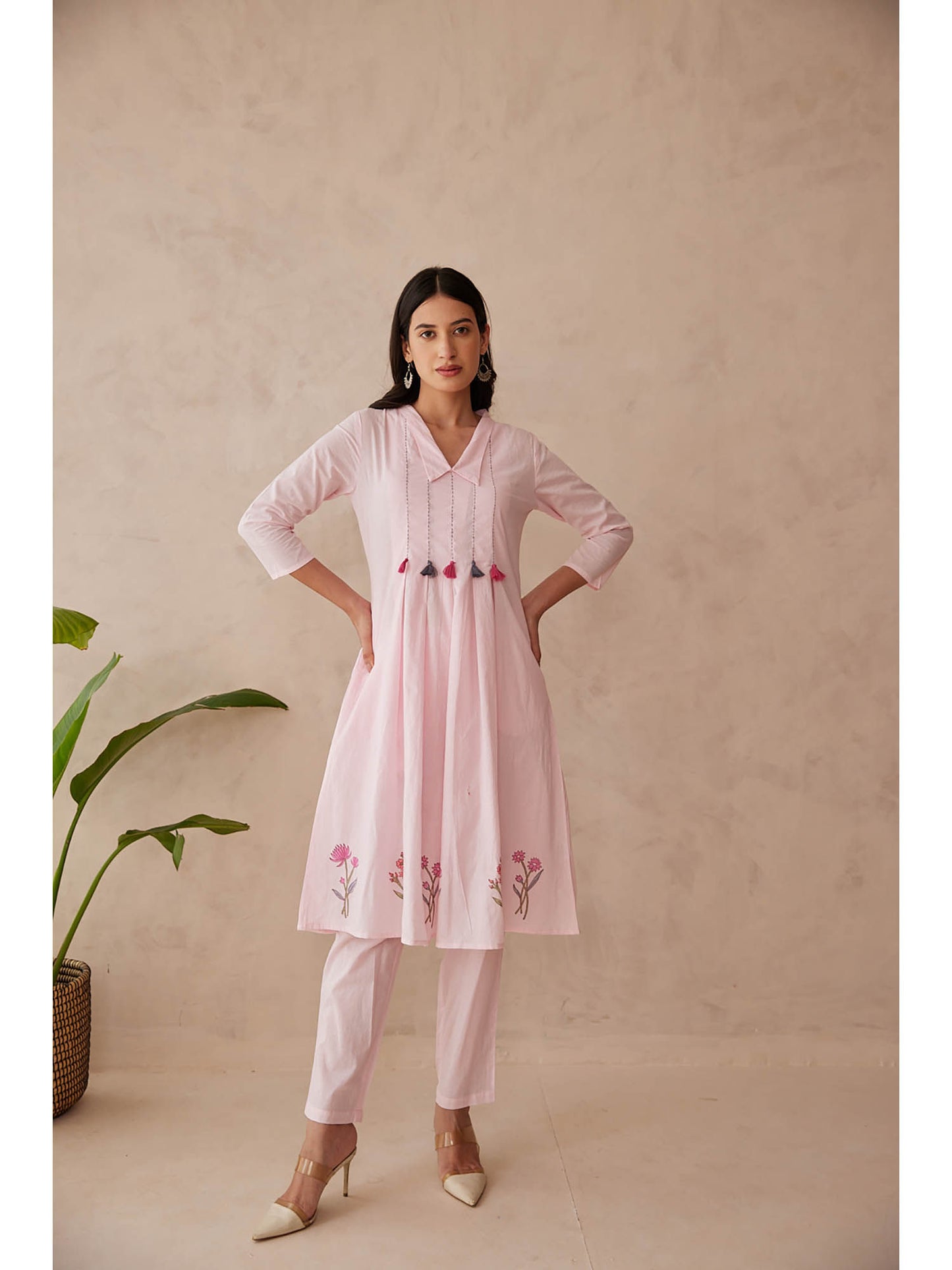 Women Pink Embroidered Co-Ord Set