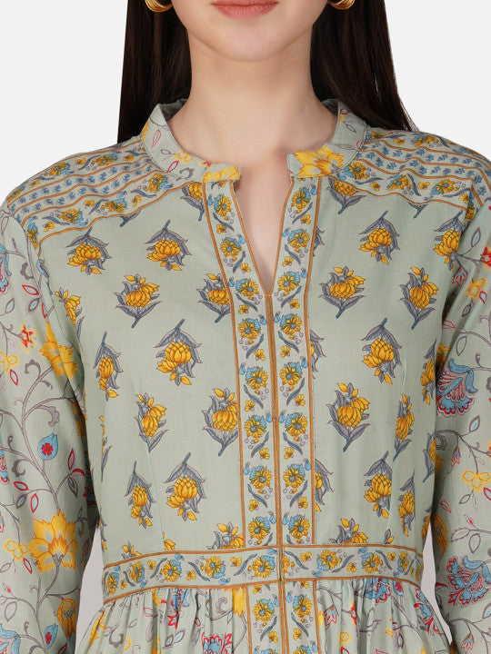 GULAB CHAND TRENDS Floral Printed Cotton Fit & Flare Dress
