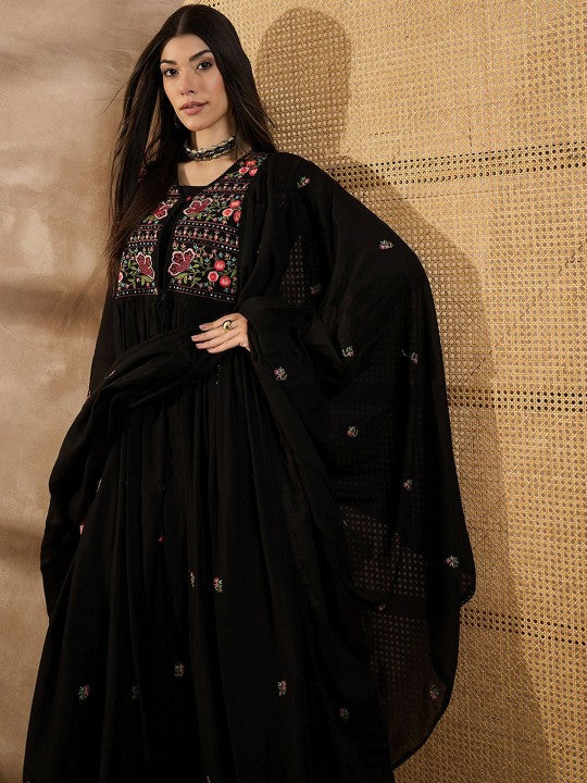 CHETI Women Floral Embroidered Anarkali Kurta with Trousers & Dupatta