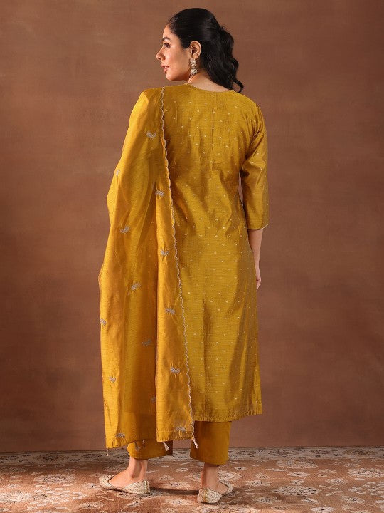 Floral Woven Design Thread Work Chanderi Silk Kurta