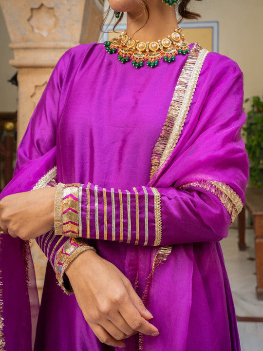 Ambraee Regular Chanderi Silk Kurta With Trousers & Dupatta