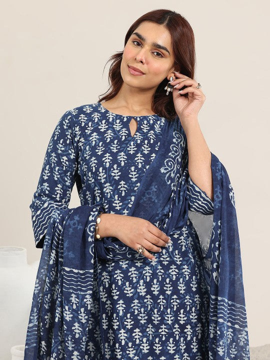 Floral Printed Round Neck Straight Kurta With Palazzos And Dupatta