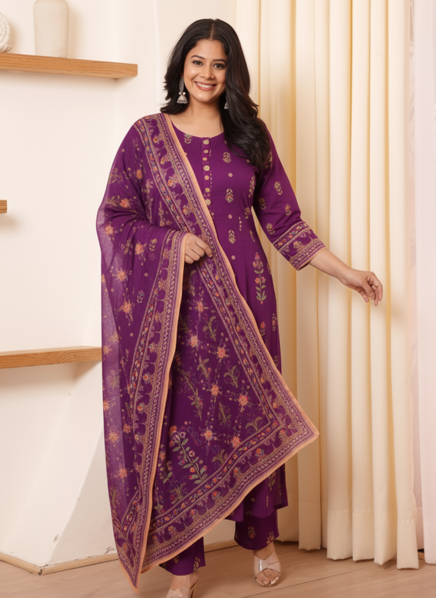 Viscose Floral Flared Blue Kurta