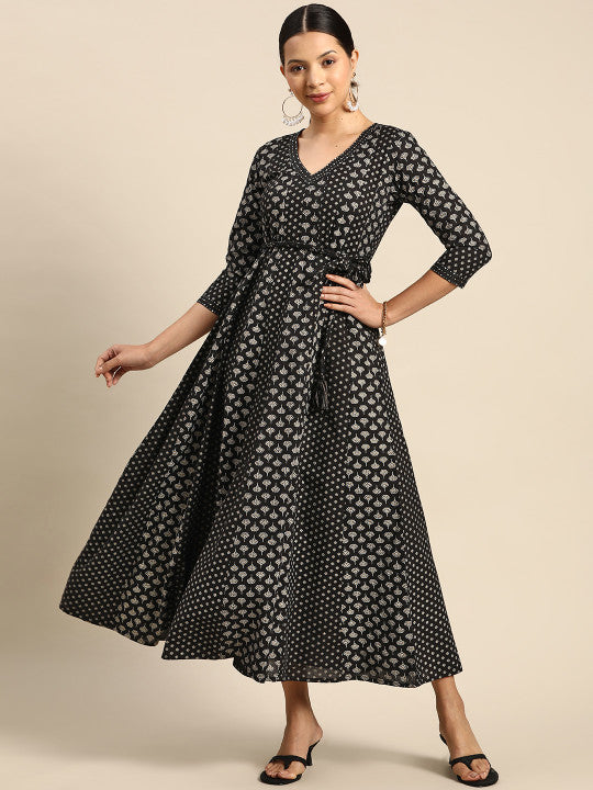 anayna Ethnic Motifs Printed A-Line Maxi Dress