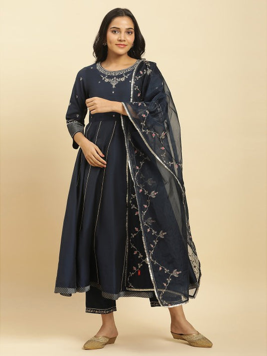 W Festive Rayon Kurta With Straight Pant & Dupatta