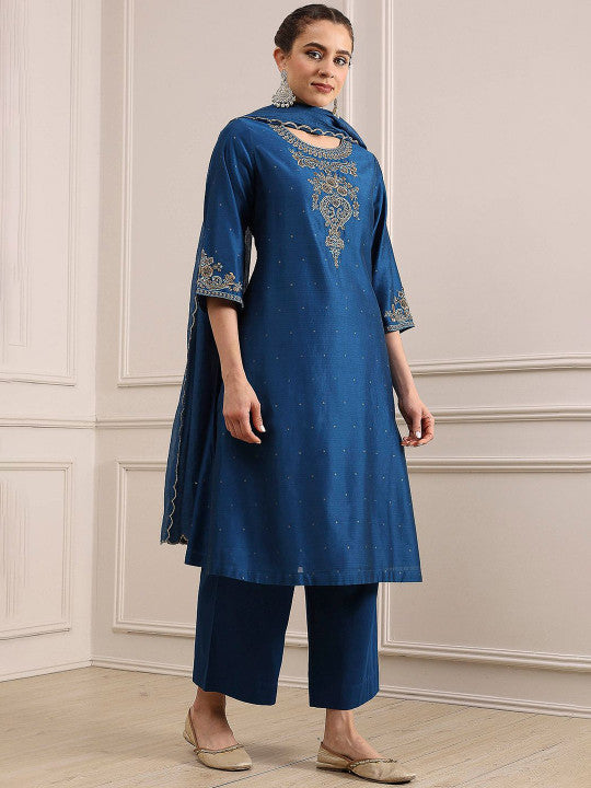 Biba Women Ethnic Motifs Embroidered Kurta with Trousers & Dupatta