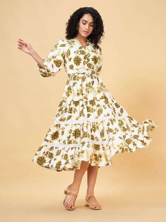 Honey by Pantaloons Floral Print Puff Sleeves Fit & Flare Midi Dress
