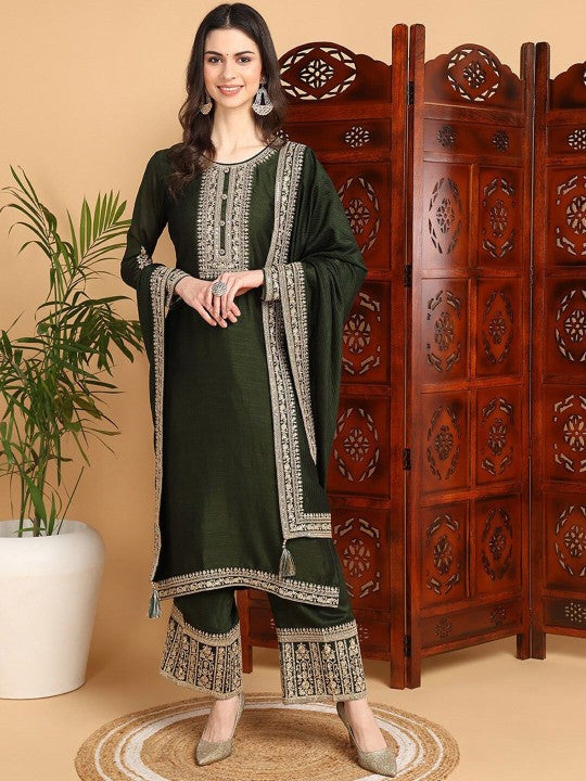 House of Pataudi Floral Embroidered Thread work Straight Kurta