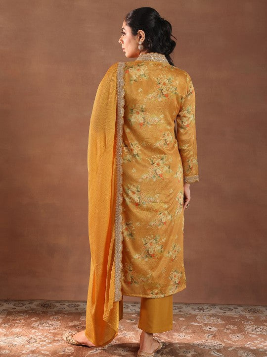 Floral Printed V-Neck Thread Work Kurta