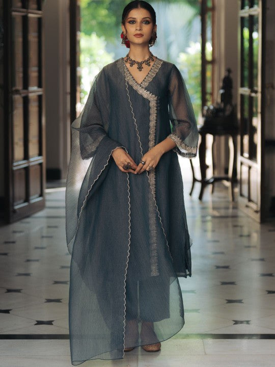anayna Women Embroidered Angrakha Kurta