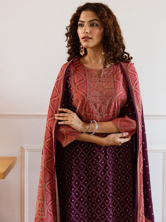 Ishin Women Printed Regular Kurta with Trousers & With Dupatta