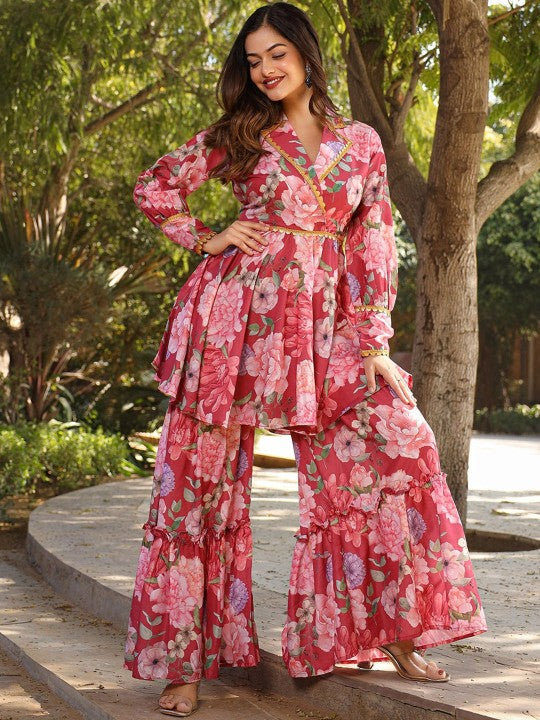ASHEERA Printed Long Sleeves Pure Cotton Tunic & Sharara