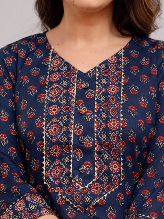 FrionKandy Floral Printed Regular Pure Cotton Kurta with Trousers & With Dupatta