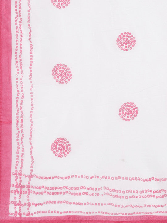 Biba Women Pink & White Bandhani Print Pure Cotton Kurta with Palazzos & Dupatta