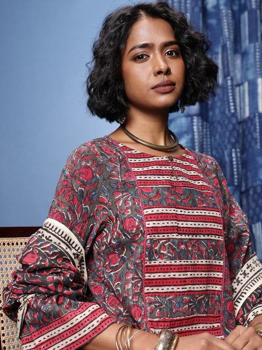 Taavi Bagru Indie Floral Printed Kurta with Palazzos & Dupatta