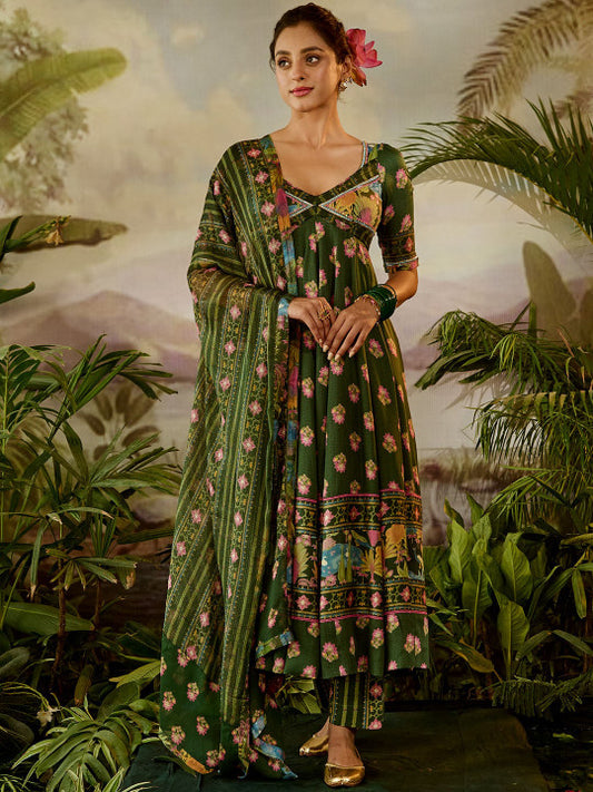 Baise Gaba Floral Printed Anarkali Kurta With Pyjama & Dupatta