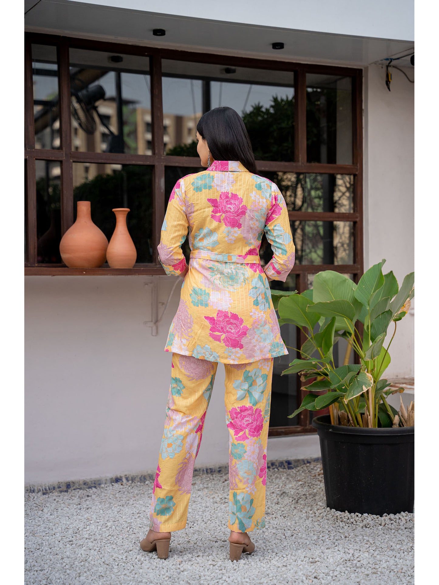 Yellow Muslin Silk Printed Co-ord (Set of 2)