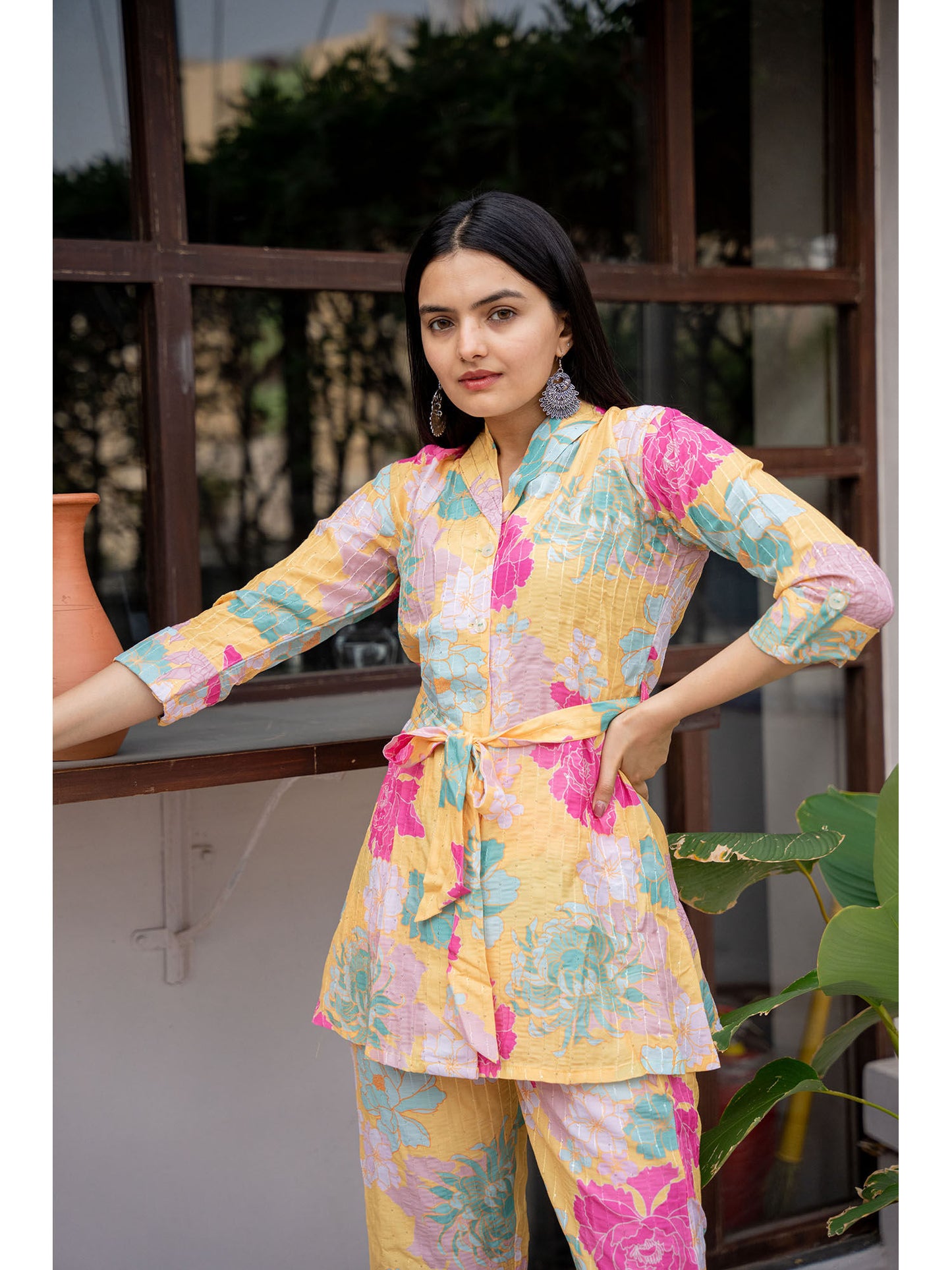 Yellow Muslin Silk Printed Co-ord (Set of 2)
