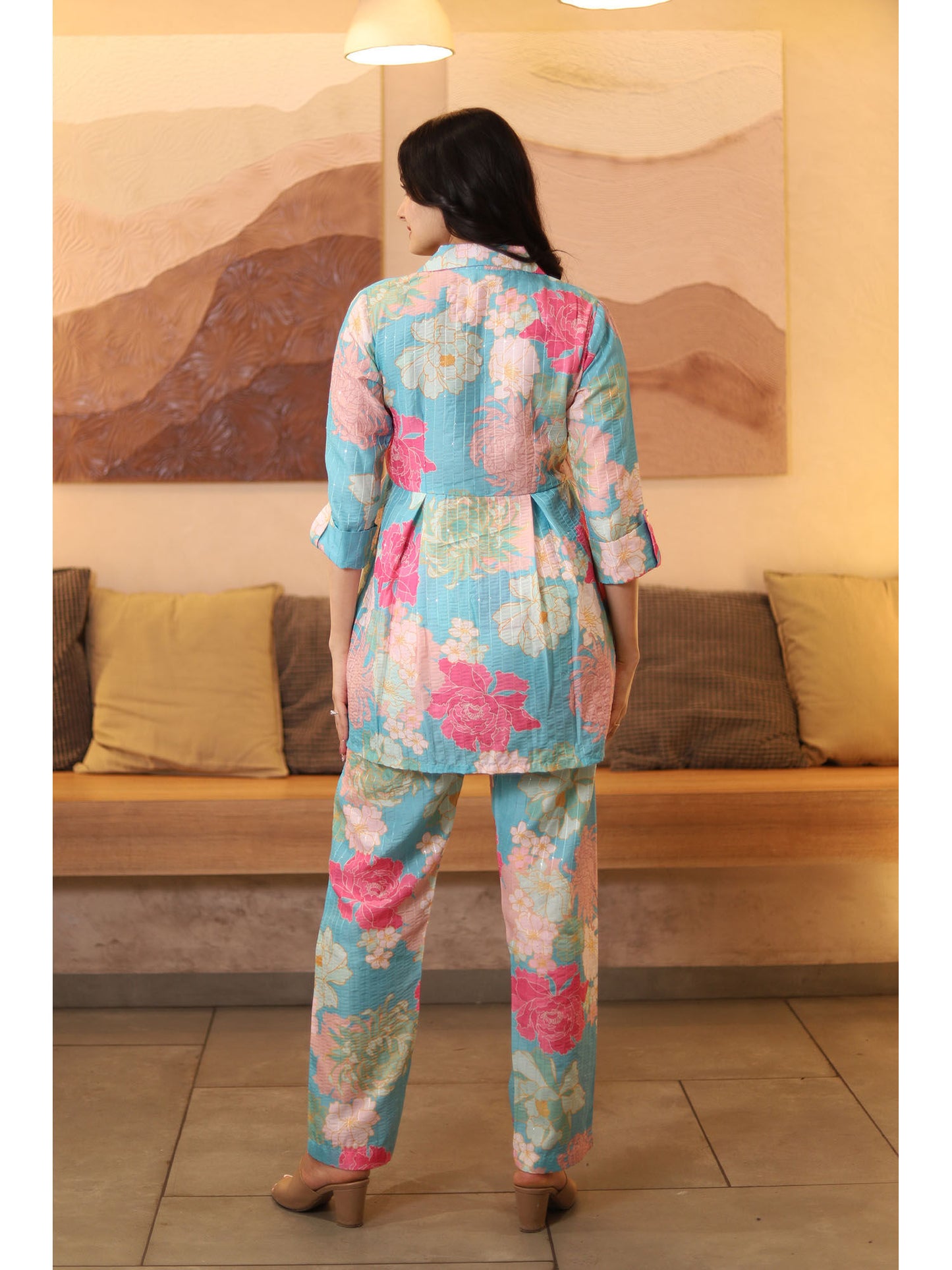 Blue Muslin Silk Printed Co-ord (Set of 2)