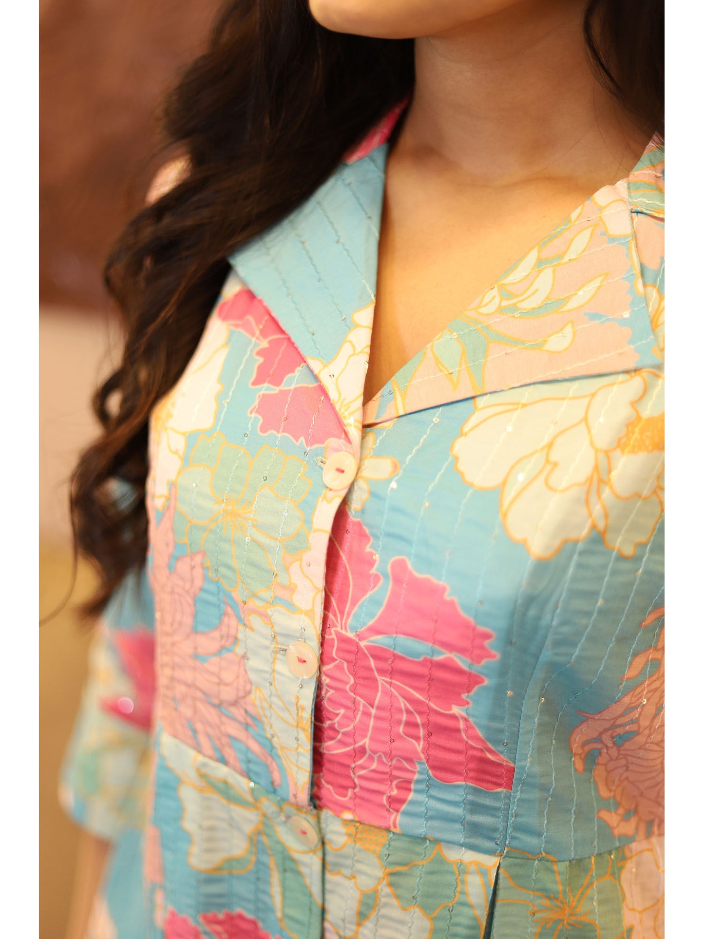 Blue Muslin Silk Printed Co-ord (Set of 2)