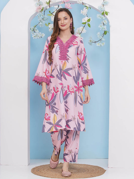 Floral Printed Viscose Rayon Straight Co-Ord Set
