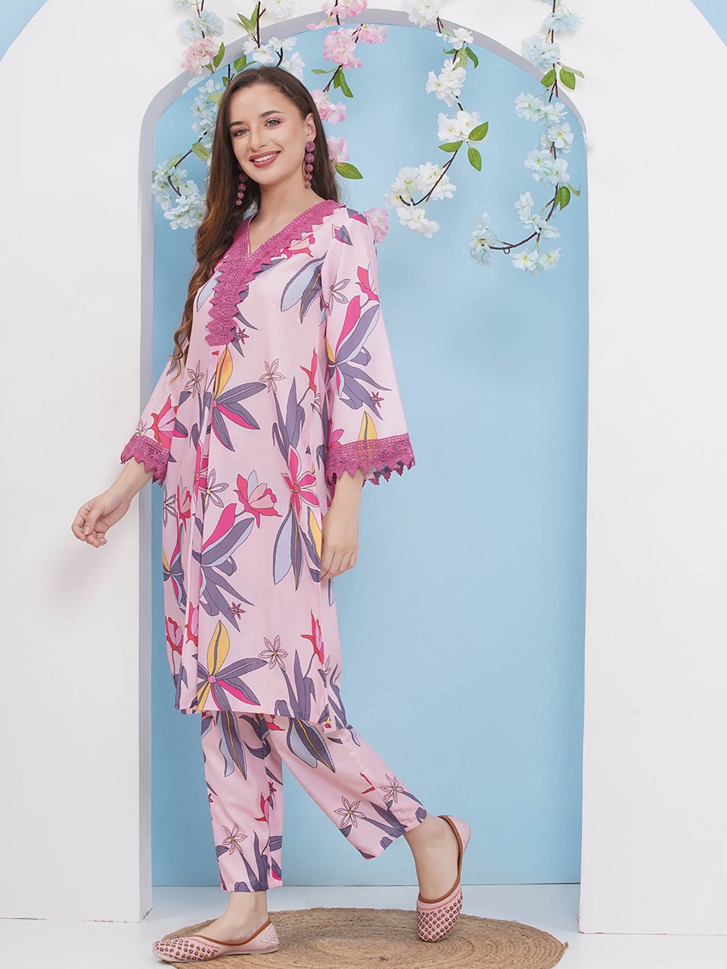 Floral Printed Viscose Rayon Straight Co-Ord Set