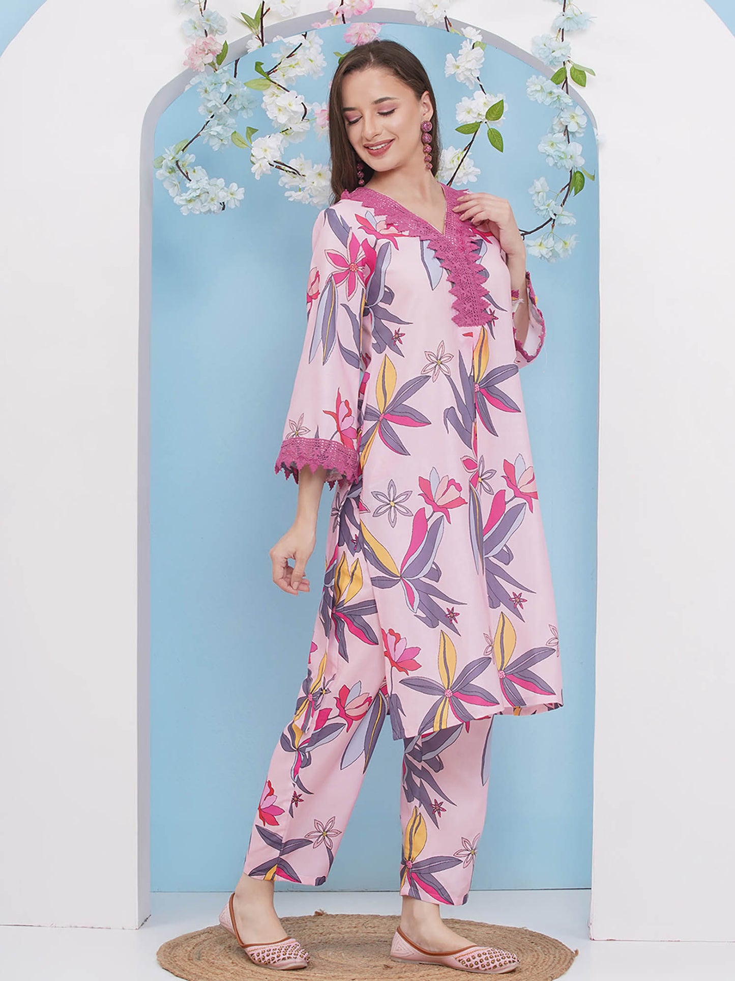 Floral Printed Viscose Rayon Straight Co-Ord Set