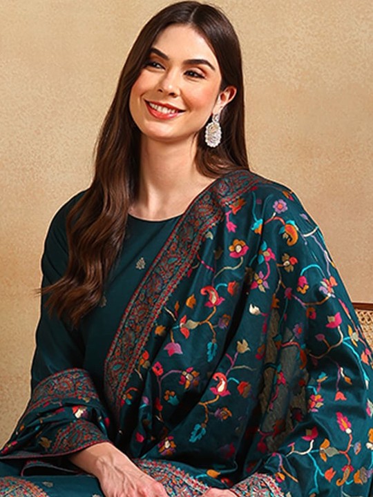 AHIKA Floral Woven Design Regular Straight Kurta