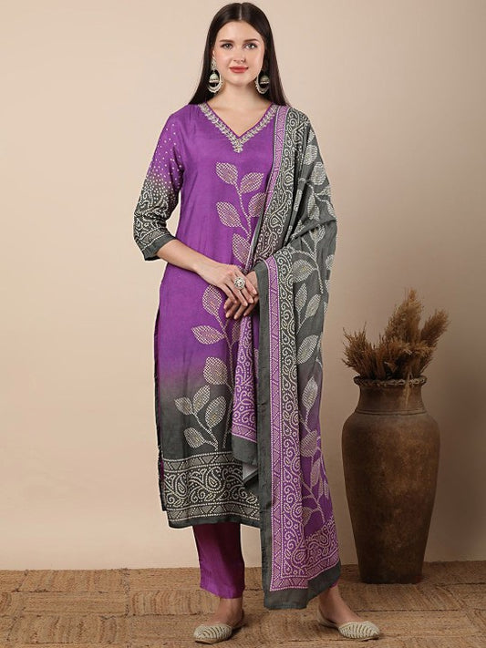 FASHOR Women Bandhani Printed Regular Gotta Patti Kurta