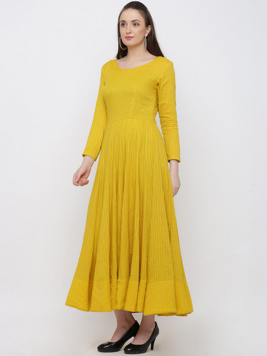 Indian Virasat Yellow  Embellished Cotton Maxi Dress
