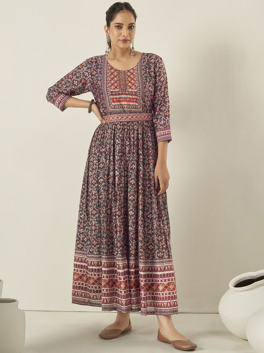 Anouk Printed Anarkali Ethnic Dress With Belt