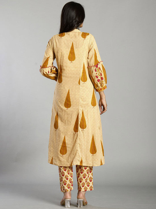 Yufta Women Ethnic Motifs Printed Regular Pure Cotton Kurta with Trousers & Dupatta