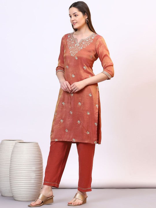 AURELIA Women Ethnic Motifs Regular Thread Work Kurta with Palazzos & With Dupatta