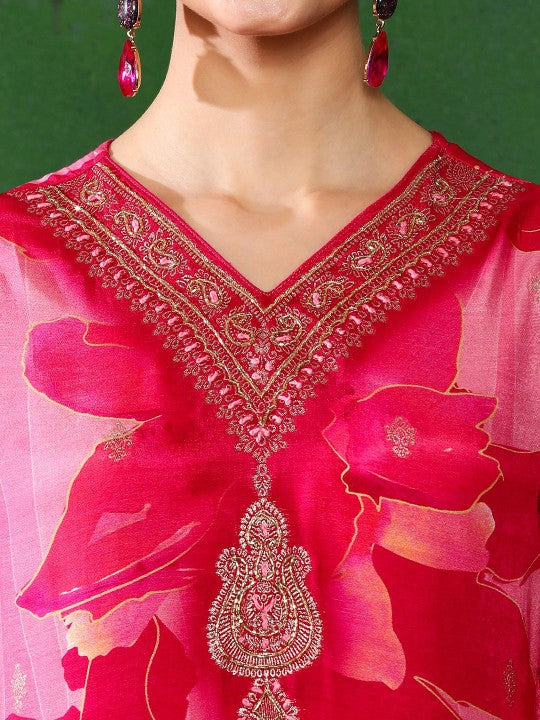 Jaipur Kurti Women Floral Embroidered A-Line Regular Kurta Trousers With Dupatta